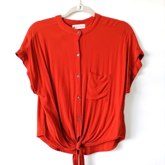 The Impeccable Pig Womens Red Batwing Sleeve Waist Tie Button Down Top Size M - Picture 1 of 7